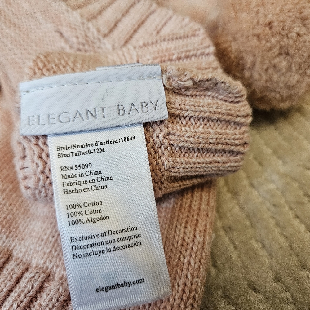Elegant Baby Pink Knit Cardigan with Matching Beanie - Picture 5 of 5